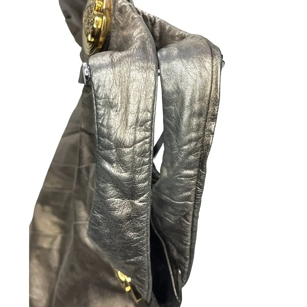 Gucci Metallic Pleated Leather Hysteria Hobo Bag Gold Crest Large 197016 Italy